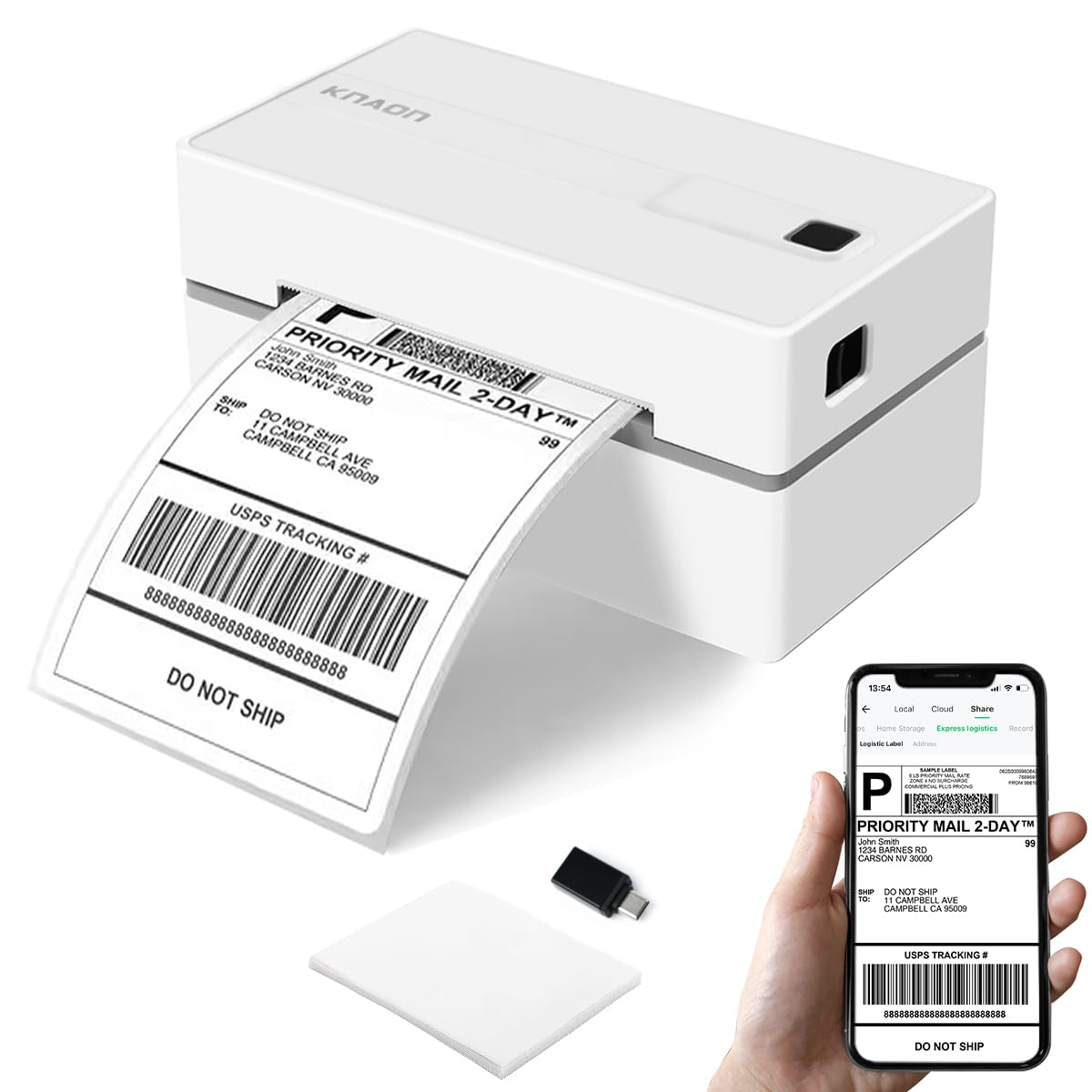KNAON Bluetooth Thermal Shipping Label Printer, 4x6 Wireless Thermal Address Label Printer for Small Bussiness, Compatible with iPhone,Android,Windows,Mac,Chromebook –Works with eBay Shopify USPS&More