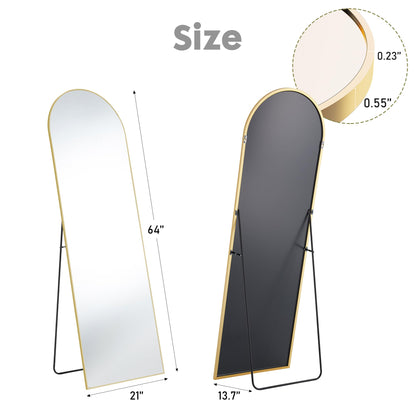 Sweetcrispy 64"x21" Arched Full Length Mirror, Standing or Leaning Full Body Mirror with Aluminum Alloy Thin Frame, Suitable for Bedroom or Cloakroom,Gold