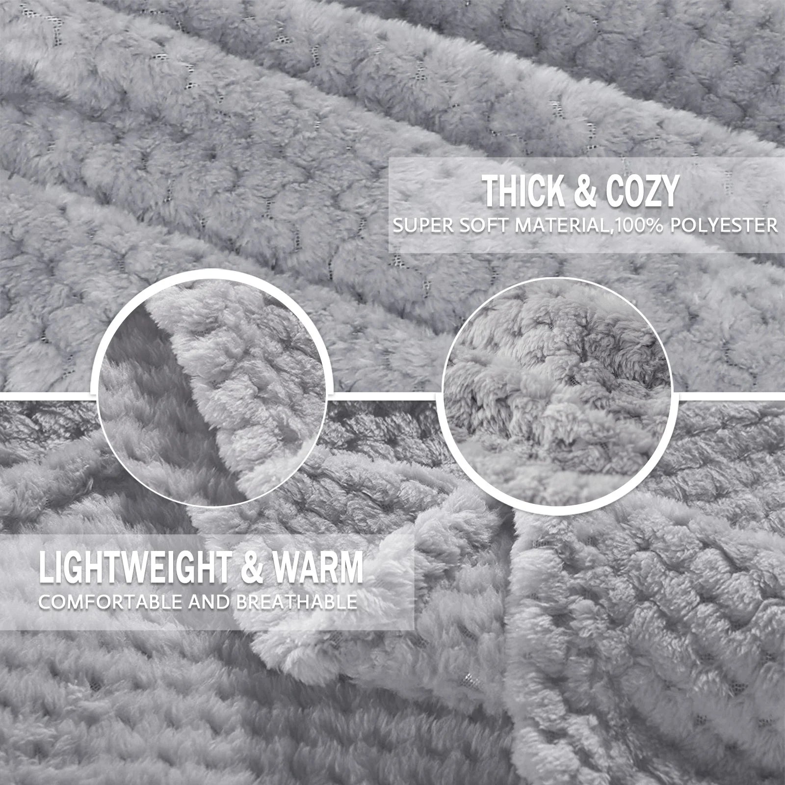 Exclusivo Mezcla Waffle Textured Extra Large Fleece Blanket, Super Soft and Warm Throw Blanket for Couch, Sofa and Bed (Light Grey, 50x70 inches)-Cozy, Fuzzy and Lightweight