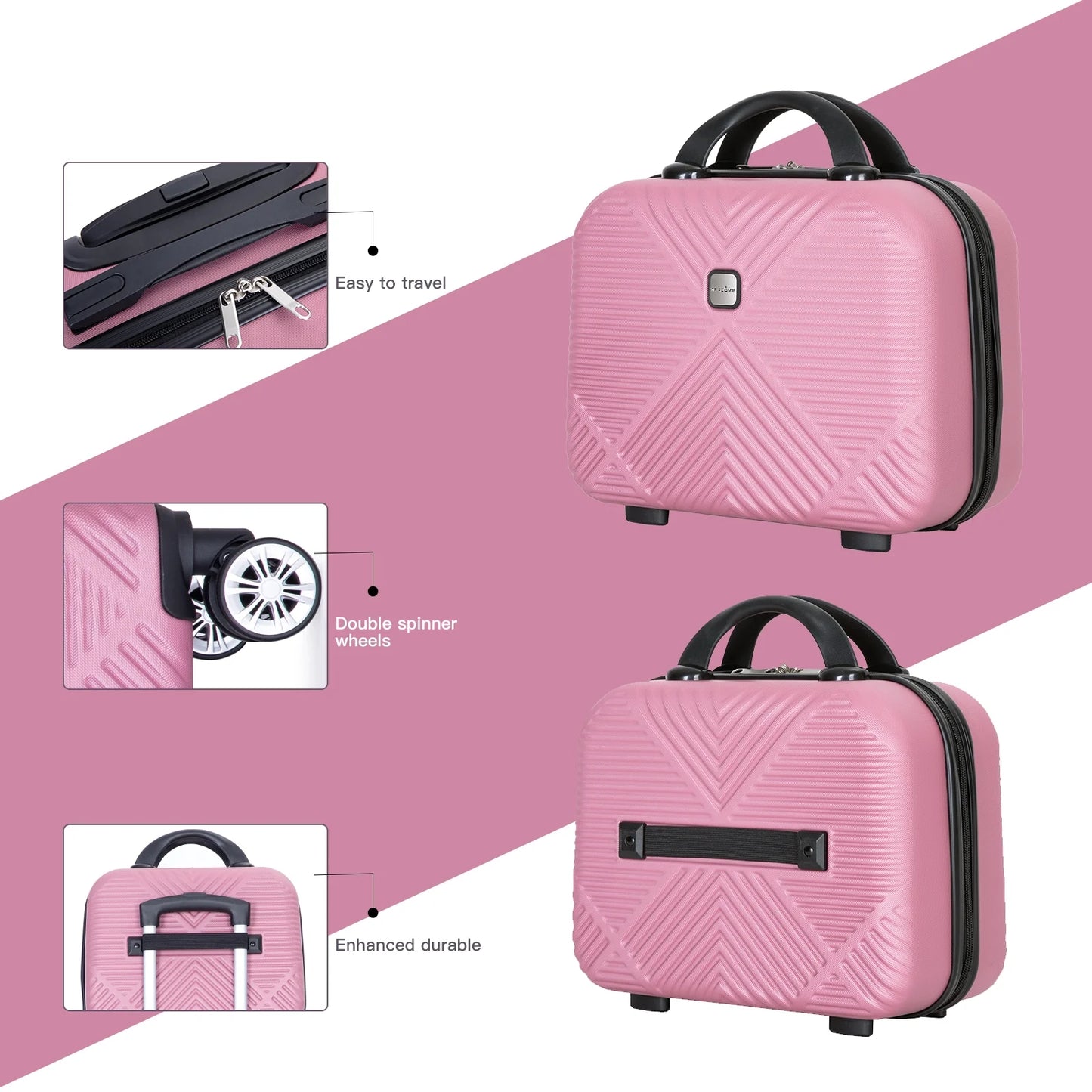 Tripcomp Luggage Sets 2 Piece Suitcase Set (14/20/)Hardside Suitcase with Spinner Wheels Lightweight Carry On Luggage(Pink)