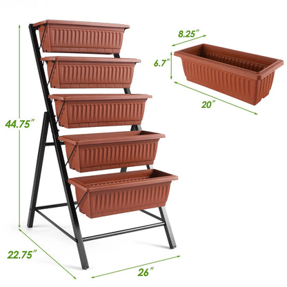 Funcid 4 ft Vertical Garden 5-Tier Raised Garden Bed Planter Box for Patio Balcony Flower Herb Freestanding Garden Planter Brown, 26"×22.75×45"