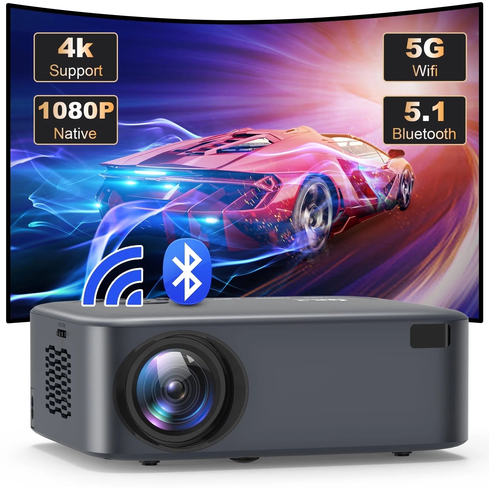 [Electric Focus] 5G Wifi Projector with Bluetooth Native 1080P Projector, 13000L Full HD Projector Supported 4K , LCD Technology Home Theater