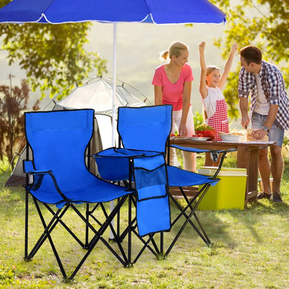 Costway Portable Folding Picnic Double Chair W/Umbrella Table Cooler Beach Camping Chair