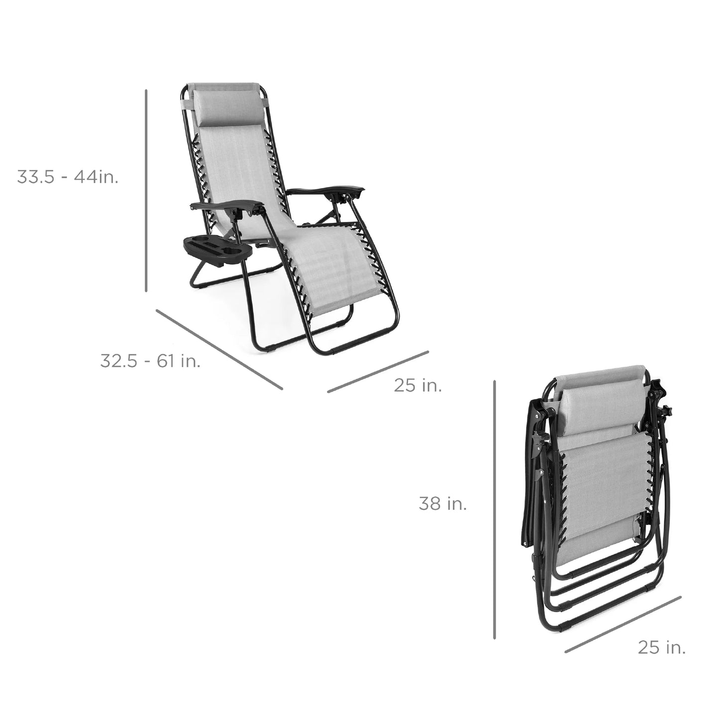 Best Choice Products Set of 2 Zero Gravity Lounge Chair Recliners for Patio, Pool w/ Cup Holder Tray - Ice Gray