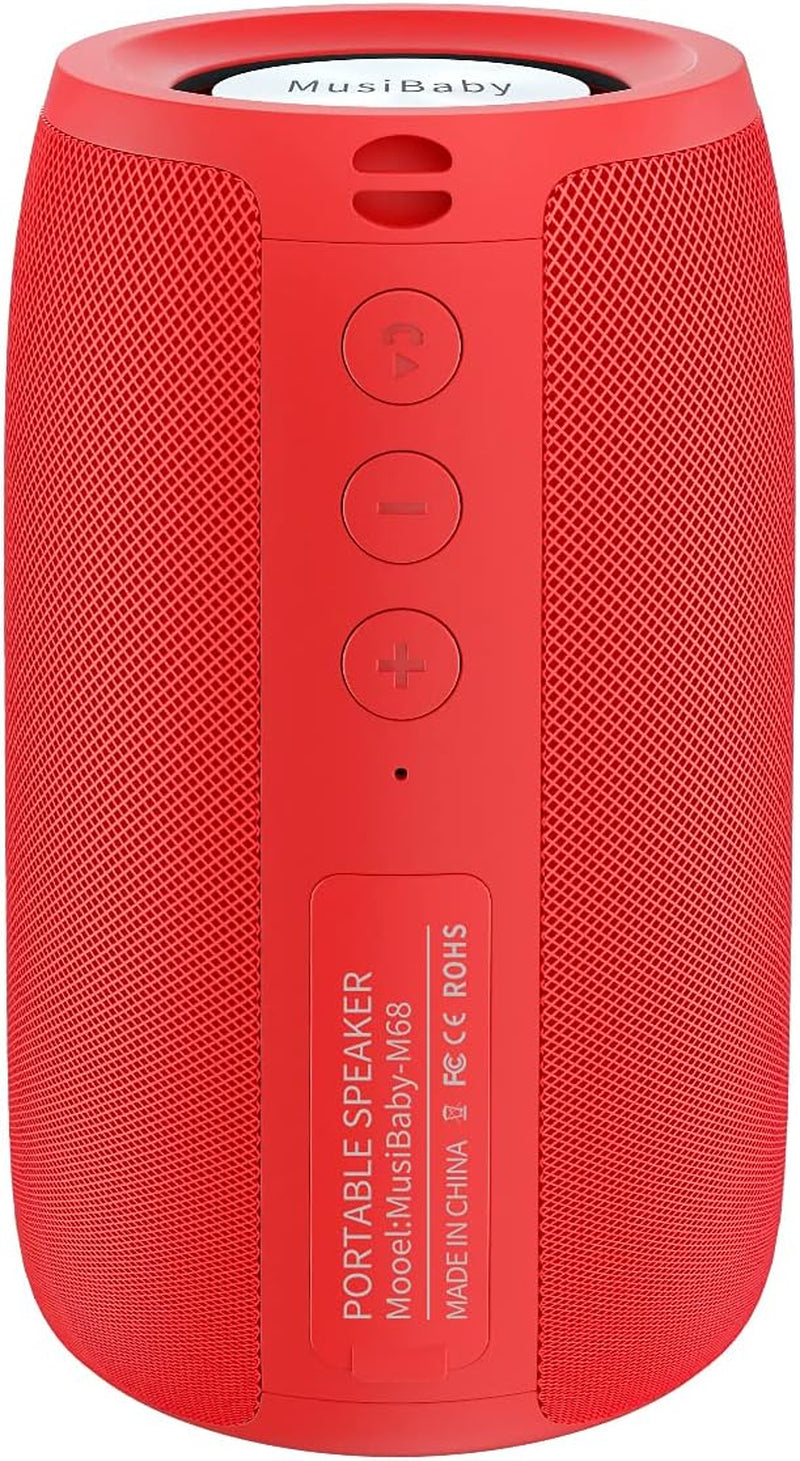 Bluetooth Speaker,MusiBaby Wireless,Outdoor, Waterproof,Portable Speaker,Dual Pairing, Bluetooth 5.0,Loud Stereo,Booming Bass,24H Playtime for Home&Party,Gifts(Pure Red)