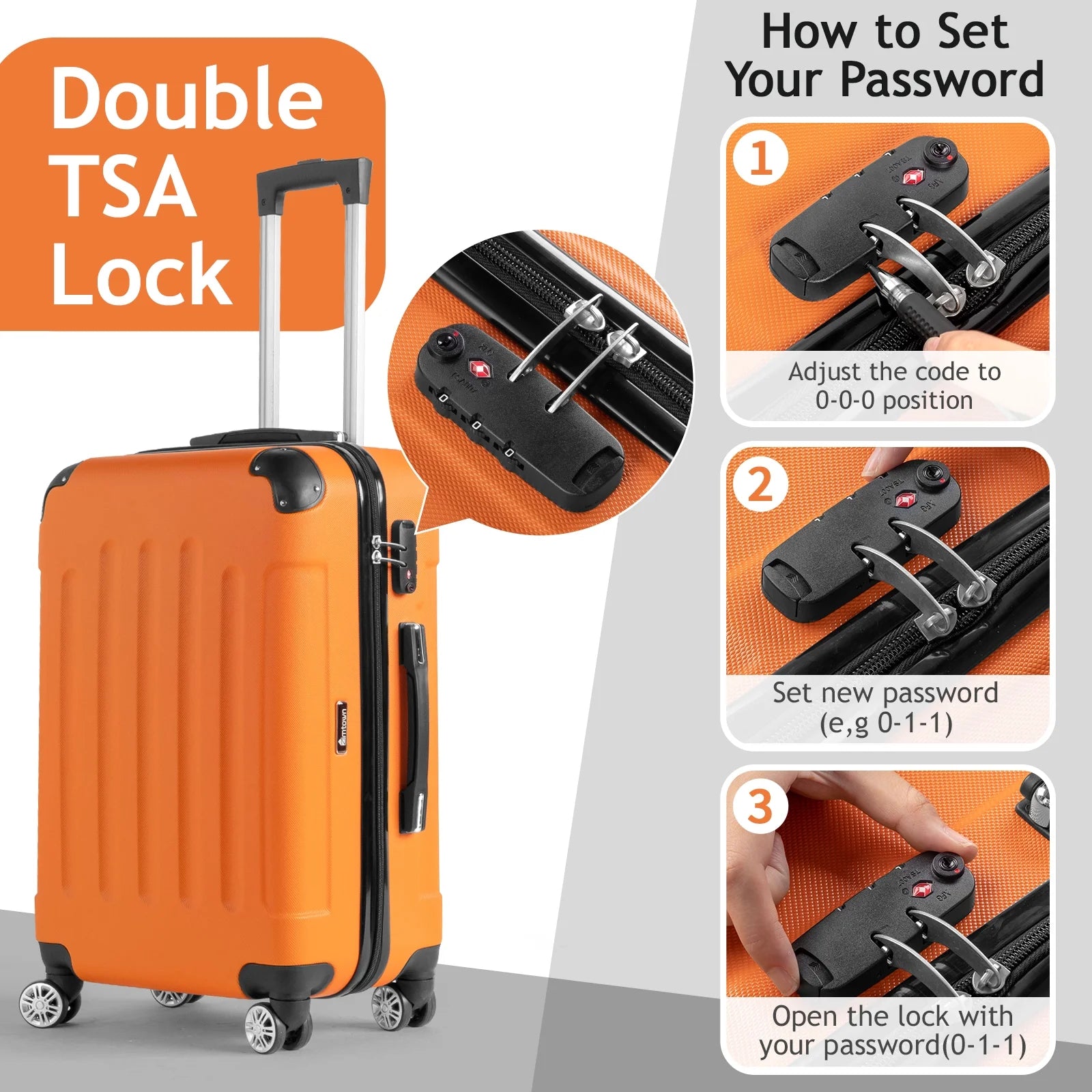 Zimtown Hardside Lightweight Spinner Orange 3 Piece Luggage Set with TSA Lock