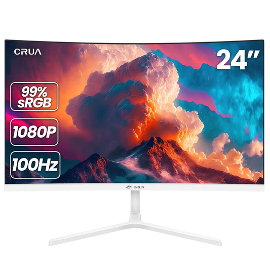 CRUA 24" FHD 100Hz Curved Computer Monitor,1080P Narrow Bezel Office Monitor,99% SRGB,FreeSync, HDMI,White