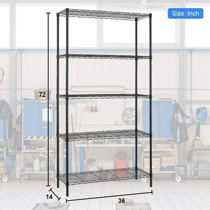 BestOffice 5 Tier Wire Shelving Unit 1250lb Capacity Black