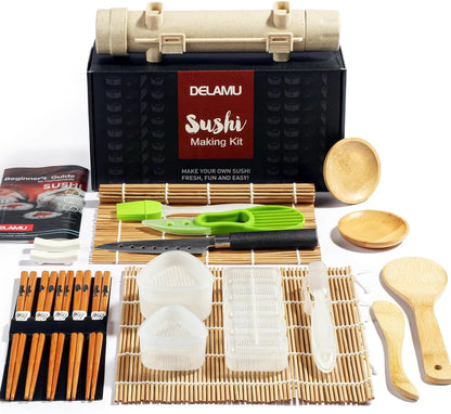 Sushi Making Kit, Delamu Upgrade 22 in 1 Sushi Maker Bazooker Roller Kit with Bamboo Mats