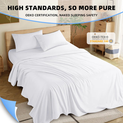 Shilucheng 3 Pieces Luxury Bed Sheets Set, 1800 Series Microfiber Bed Sheets, 16" Deep Pocket, Twin, White