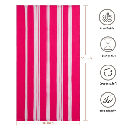 Smuge 2 Pack Oversized Cabana Stripe Beach Towels, 60x30 inches Microfiber Outdoor Large Swim Towel for Adults (Rose Red)