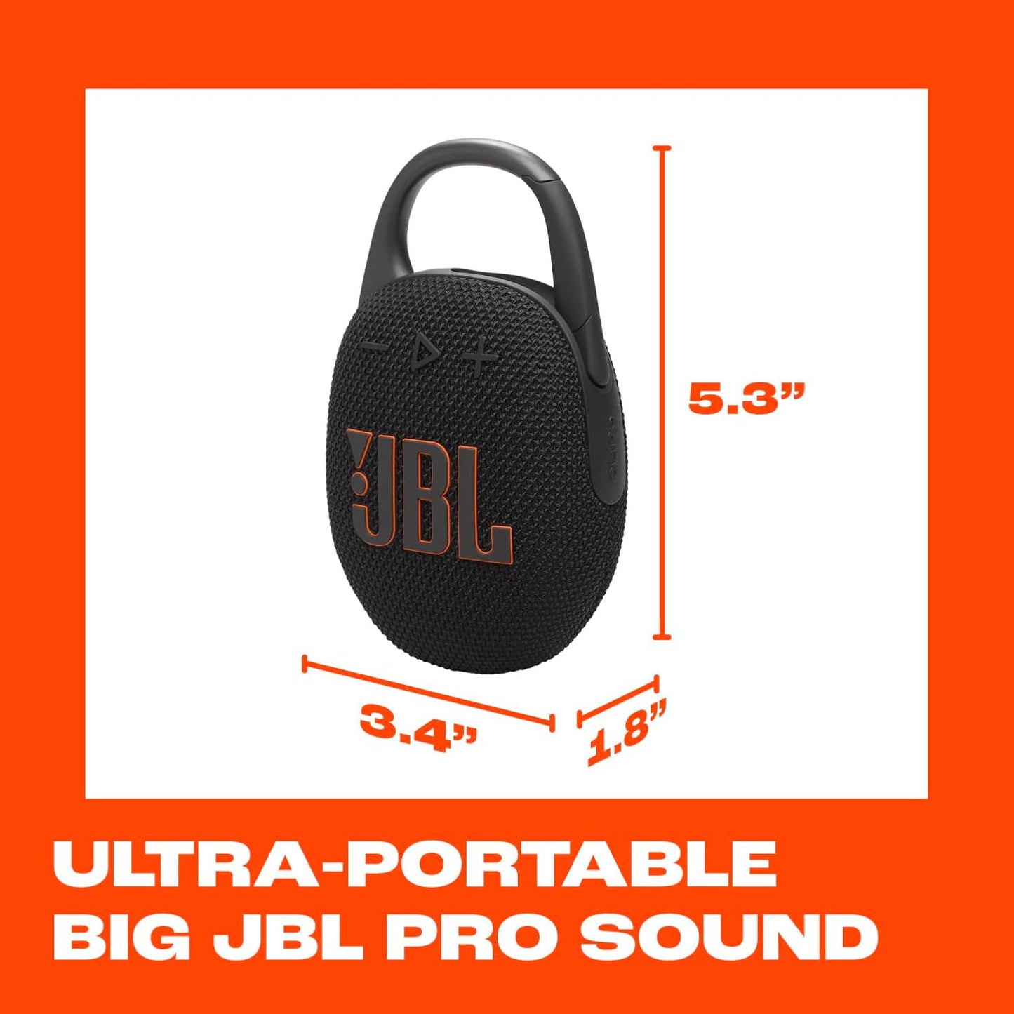 JBL Clip 5 - Ultra-Portable, Waterproof & Dustproof Bluetooth Speaker, Big Pro Sound with Punchy bass, Integrated Carabiner, Up to 12 Hours of Play, Made in Part with Recycled Materials (Black)