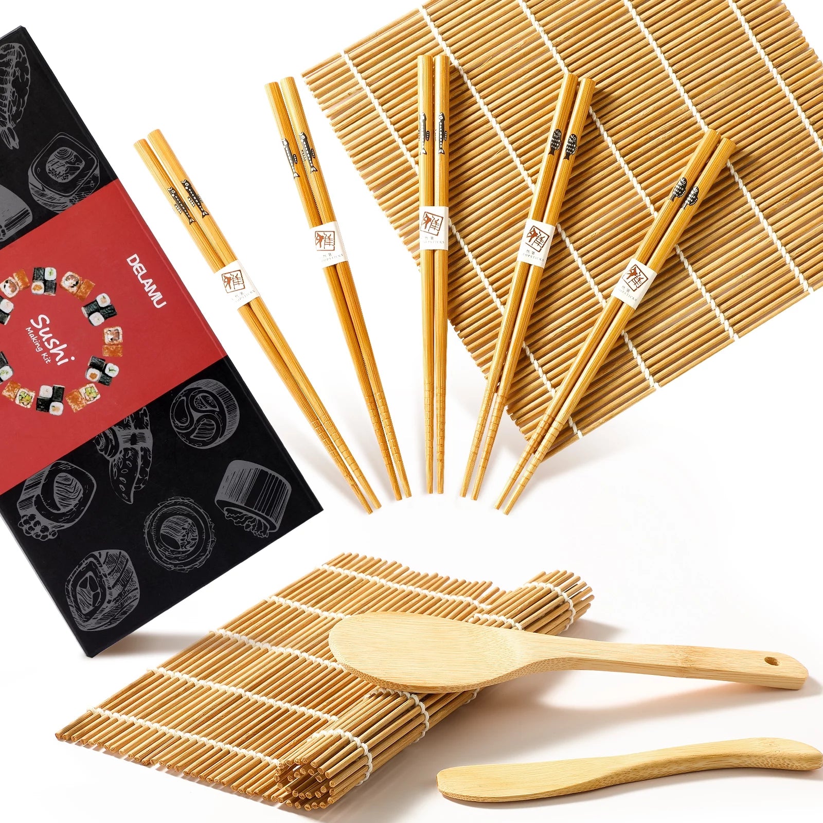 Sushi Making Kit, Delamu Upgrade 22 in 1 Sushi Maker Bazooker Roller Kit with Bamboo Mats