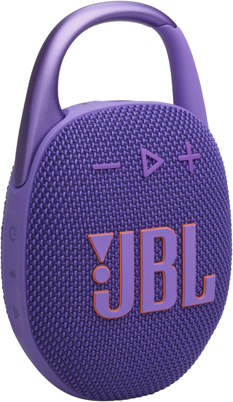 JBL Clip 5 - Ultra-Portable, Waterproof & Dustproof Bluetooth Speaker, Big Pro Sound with Punchy bass, Integrated Carabiner, Up to 12 Hours of Play, Made in Part with Recycled Materials (Purple)