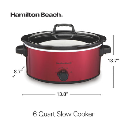 Hamilton Beach Slow Cooker, 6 Quart Large Capacity, Serves 7+, Dishwasher-Safe Removable Crock, Red