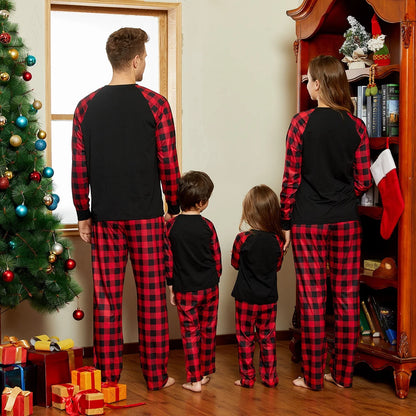 PatPat Merry Christmas Pajamas Letter Antler Print Plaid Splice Women Family Matching Pajamas Sets for Baby Kids Girls Boys, Red Plaid, 4-5 Years