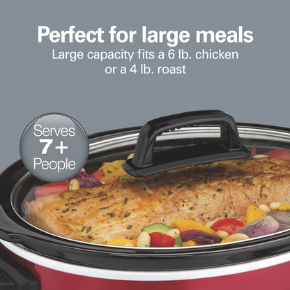 Hamilton Beach Slow Cooker, 6 Quart Large Capacity, Serves 7+, Dishwasher-Safe Removable Crock, Red