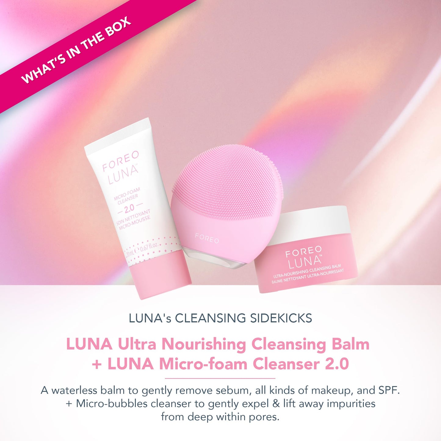 FOREO LUNA mini 3 Bundle - Premium Facial Cleansing Brush + Double Cleansing Kit - LUNA Micro-Foam Cleanser 2.0 0.67 fl.oz + LUNA Cleansing Balm 2.5 fl.oz