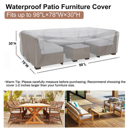 Mrrihand Patio Furniture Set Cover Waterproof, Outdoor Sectional Sofa Set Cover Heavy Duty 600D Table and Chair Set Cover 98" L× 78" W× 30" H