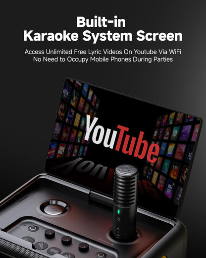 Ikarao Smart Karaoke Machine for Adults - with Lyrics Display, 64GB Karaoke Tablet, 2 Wireless Mics, Professional Karaoke System, 600W Peak Power, 4 DJ Lights, Karaoke Speaker for Any Occasion