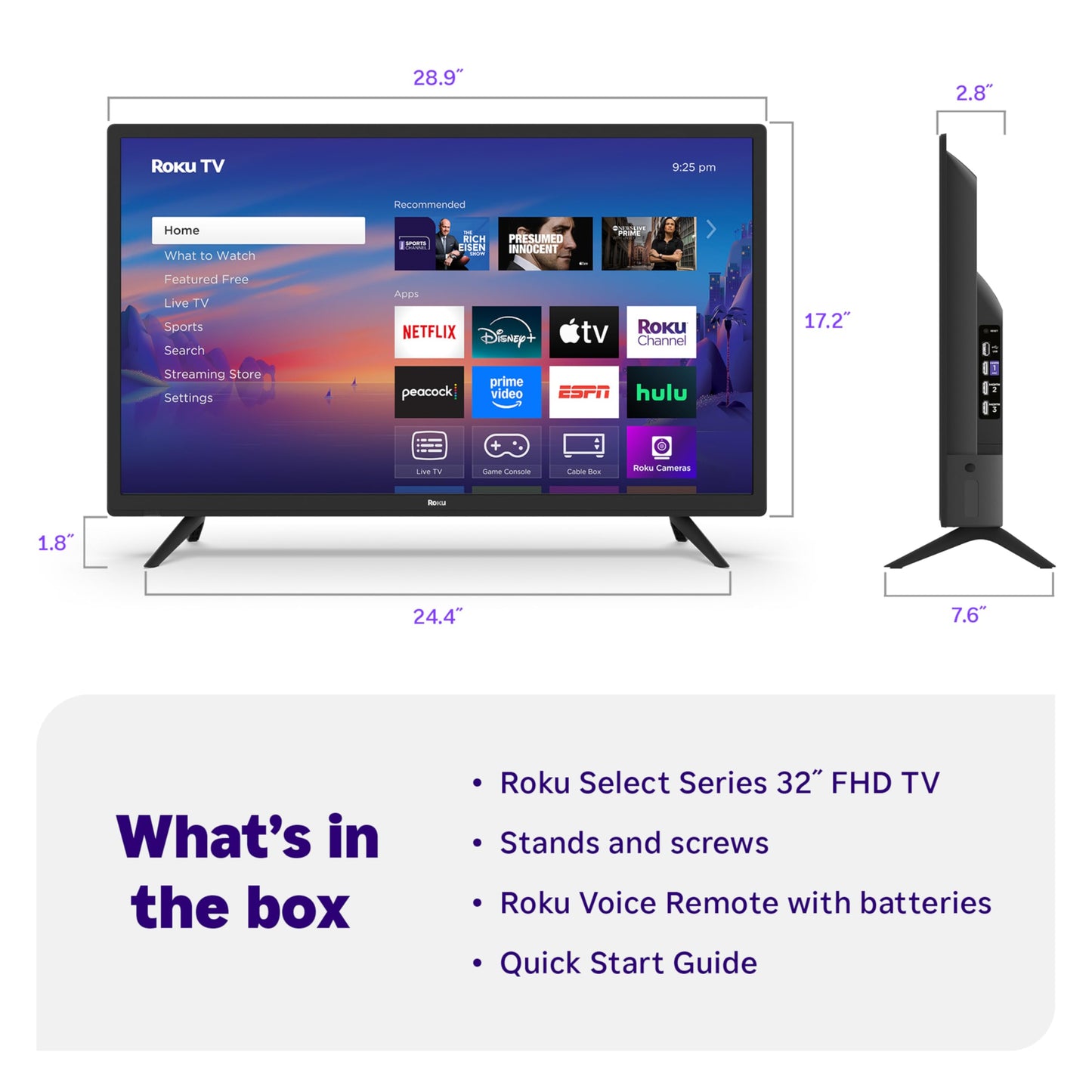 Roku Smart TV 2025 – 32-Inch Select Series, 1080p Full HD TV TV with Voice Remote – Flat Screen LED Television with Wi-Fi for Streaming Live Local News, Sports, Family Entertainment