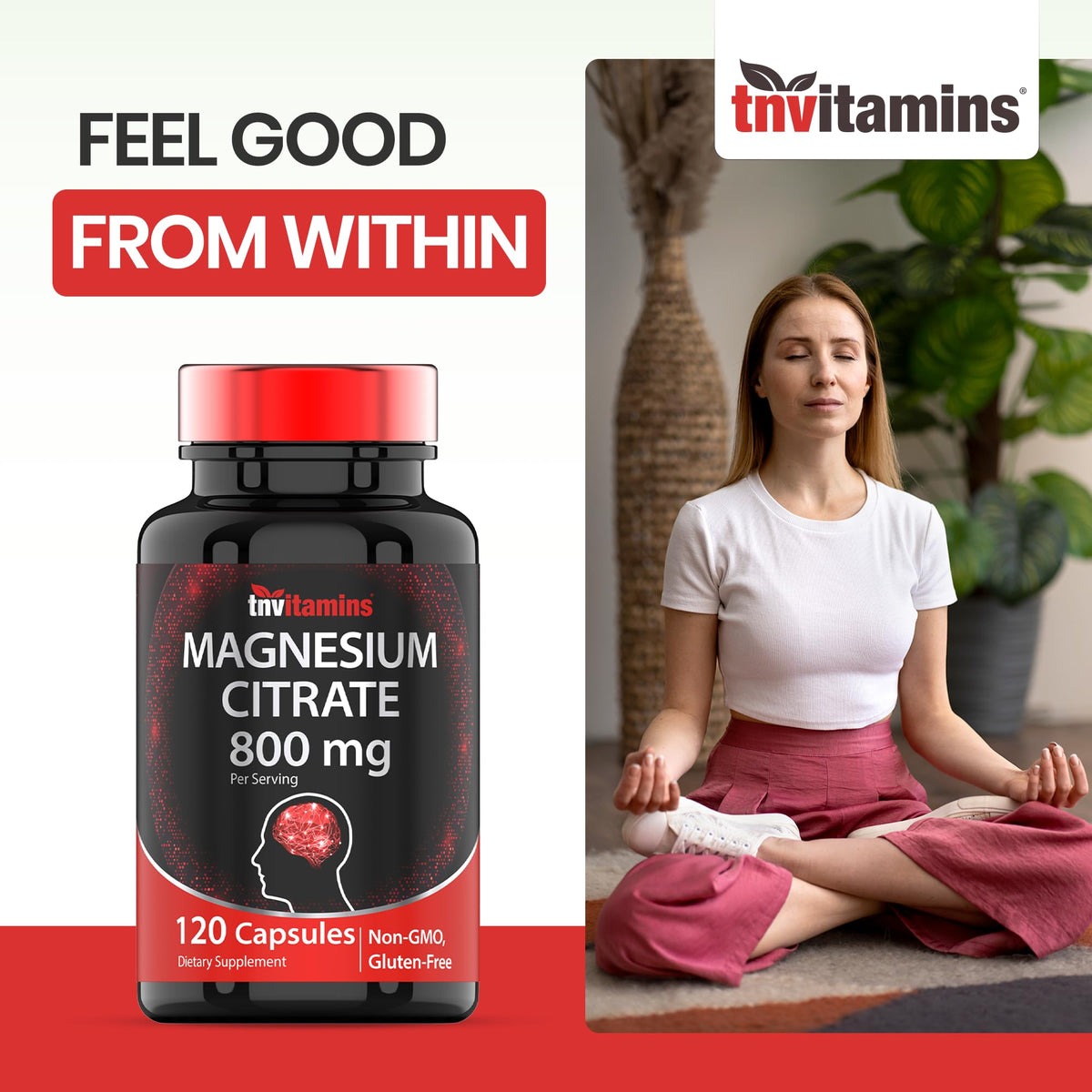 TNVitamins Magnesium Citrate 800 MG - 120 Capsules | Two Month Supply! | Pure Magnesium Citrate Powder Capsules | Citrato De Magnesio | Non-GMO | Produced in the USA!