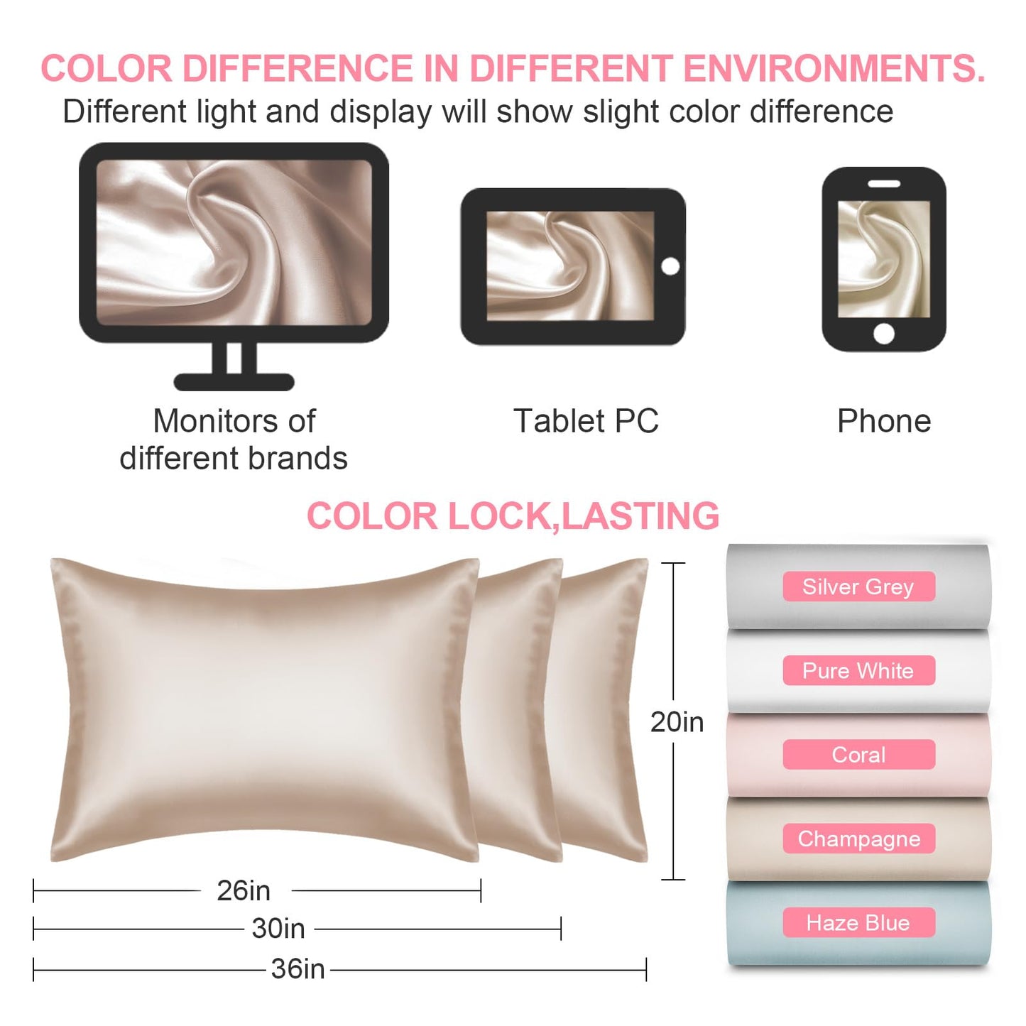 Mulberry Silk Pillow Cases 2 Pack Standard Size 20x26 Inches with Hidden Zipper, Ultra Smooth and Soft Breathable Cooling Silk Satin Pillowcase Set of 2, Better for Hair and Skin, Gifts for Women Men