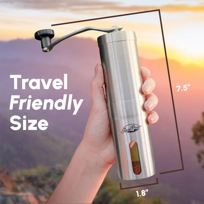 JavaPresse Manual Stainless Steel Coffee Grinder - 18 Adjustable Settings, Portable Conical Burr Grinder for Camping, Travel, Espresso - With Hand Crank