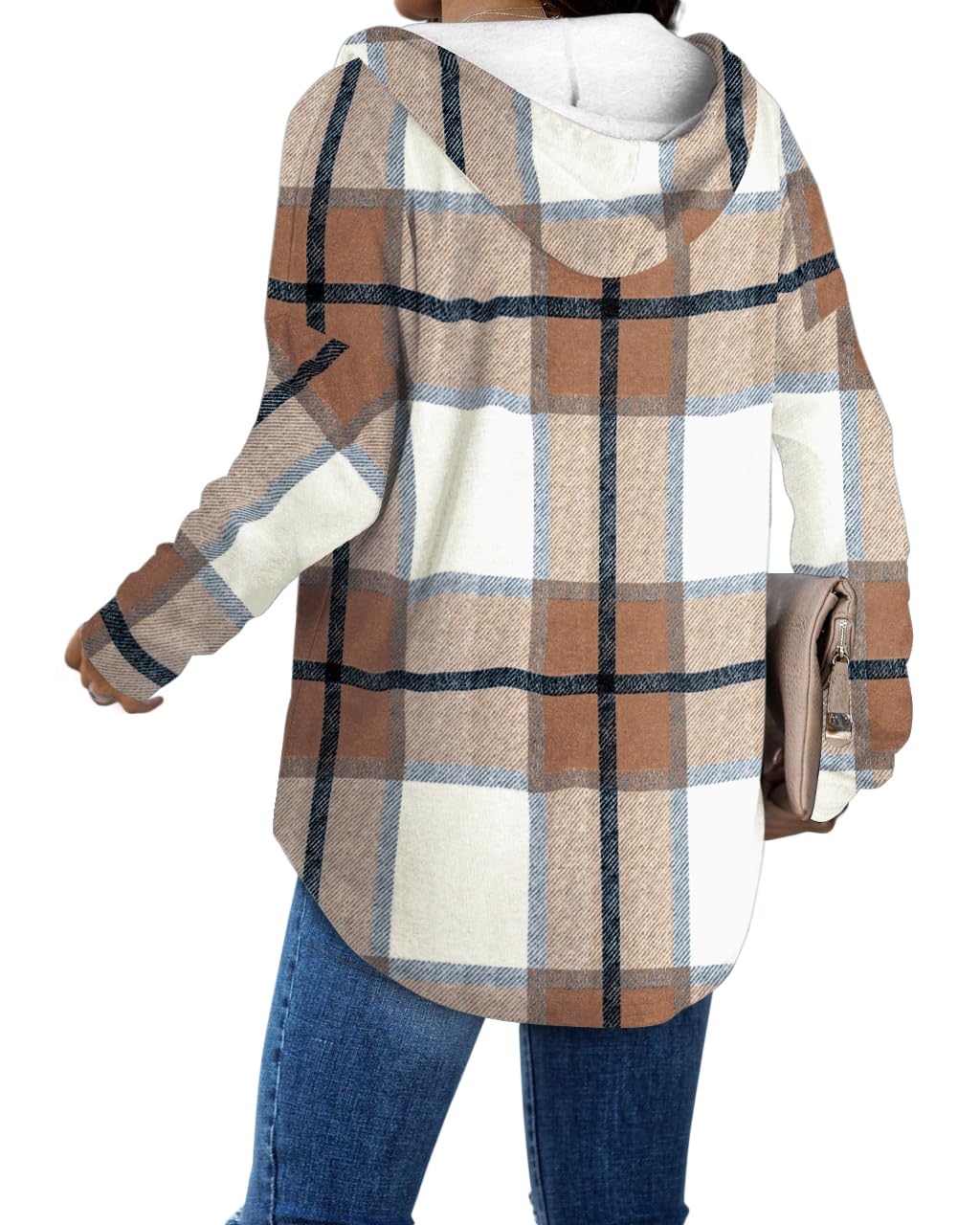 Bofell Cruise Outfits for Women 2025 Oversized Sweatshirt for Women Pullover Hoodies Trendy Fall Clothing Western Outfit Brown Plaid M