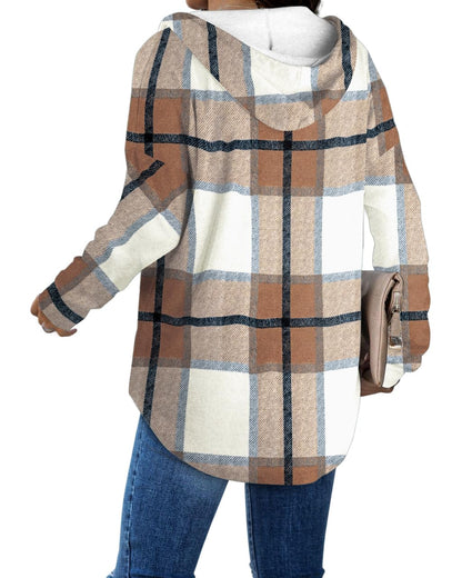 Bofell Cruise Outfits for Women 2025 Oversized Sweatshirt for Women Pullover Hoodies Trendy Fall Clothing Western Outfit Brown Plaid M