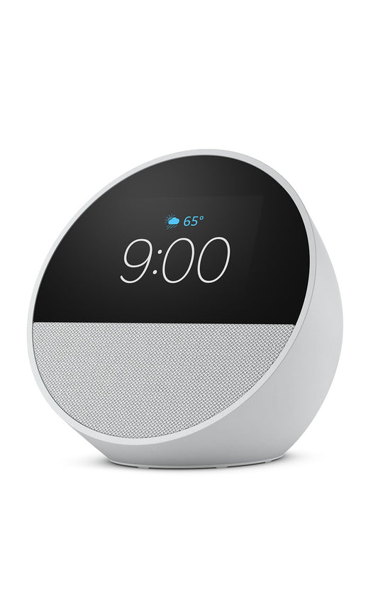 Amazon Echo Spot (newest model), Great for nightstands, offices and kitchens, Smart alarm clock, Designed for Alexa+, Glacier White