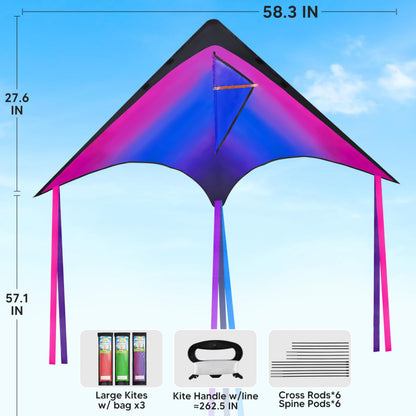 JOYIN Large Delta Kite Red, Green and Purple, Easy to Fly Huge for Kids and Adults with 262.5ft String, Large Delta Beach Kite for Outdoor Games and Activities