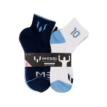 Messi Boys Lifestyle Ankle Socks, 6-Pack Kids Socks, Soft & Stretchy, Comfortable, Blue