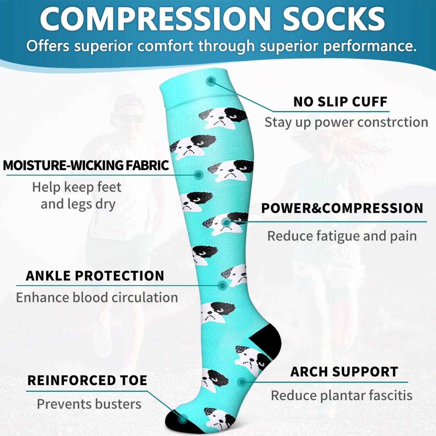 Bluemaple 6 Pack Copper Compression Socks for Women Circulation-Best Support for Medical, Running, Nursing, Athletic