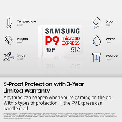 Samsung P9 Express microSD Express Card, 512GB microSDXC Memory Card, Up to 800 MB/s, for Nintendo-Switch ™ 2, (MB MK512T/AM)