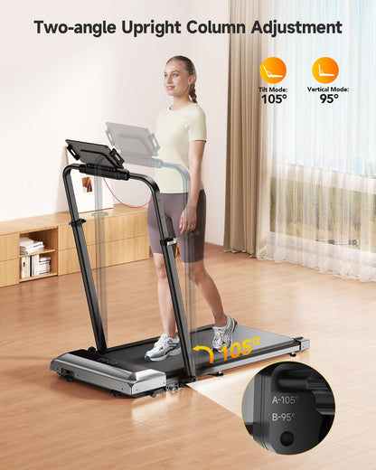 TOPUTURE Walking Pad Treadmill with 12% Incline, 6 in 1 Folding Treadmill with Adjustable Handle Bar for Home/Office, Under Desk Treadmills Portable Walking Pad with App, Remote Control & LED Display