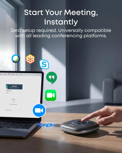 Anker PowerConf Speakerphone, Zoom Certified Conference Speaker with 6 Mics, 360° Enhanced Voice Pickup, 24H Call Time, Bluetooth 5.3, USB C, Compatible with Leading Platforms for Personal Workspaces