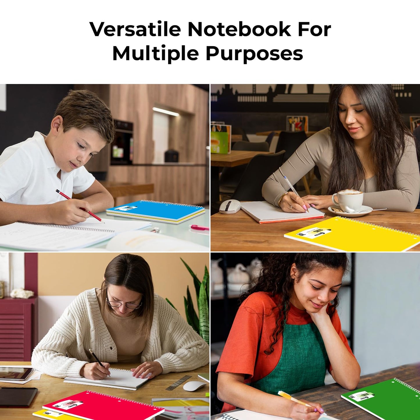 Rosmonde Spiral Notebooks, 12 Pack, 1 Subject Notebook, Wide Ruled, 70 Sheets, 8 x 10-1/2", 3 Hole Punched, School Supplies, Bulk Single Subject Spiral Notebook Bulk, Assorted Colors Pack of Notebooks