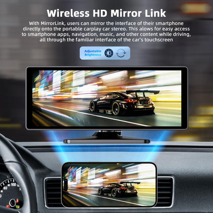 10.26 Inch Carplay Screen for Car, Portable CarPlay Screen with Wireless Carplay & Android Auto, 4K Dash Cam/1080P Backup Camera/GPS Navigation/Mirror Link/Bluetooth, Car Touch Screen with 64GB TF