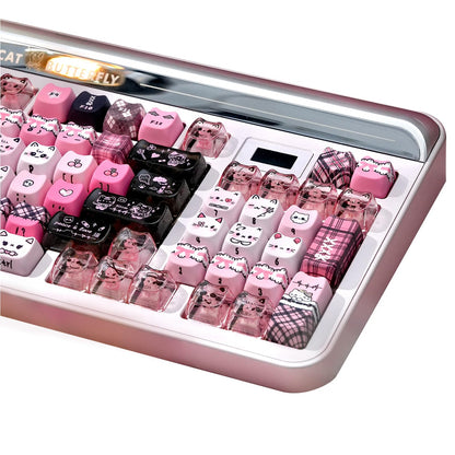 TYRIXKI 26 Keys Crystal Jelly Personalized Keycaps, PC Material Cute Black Pink Cat Transparent Custom Keycaps, Mao Profile Keycap for DIY MX Swithes Mechanical Keyboards