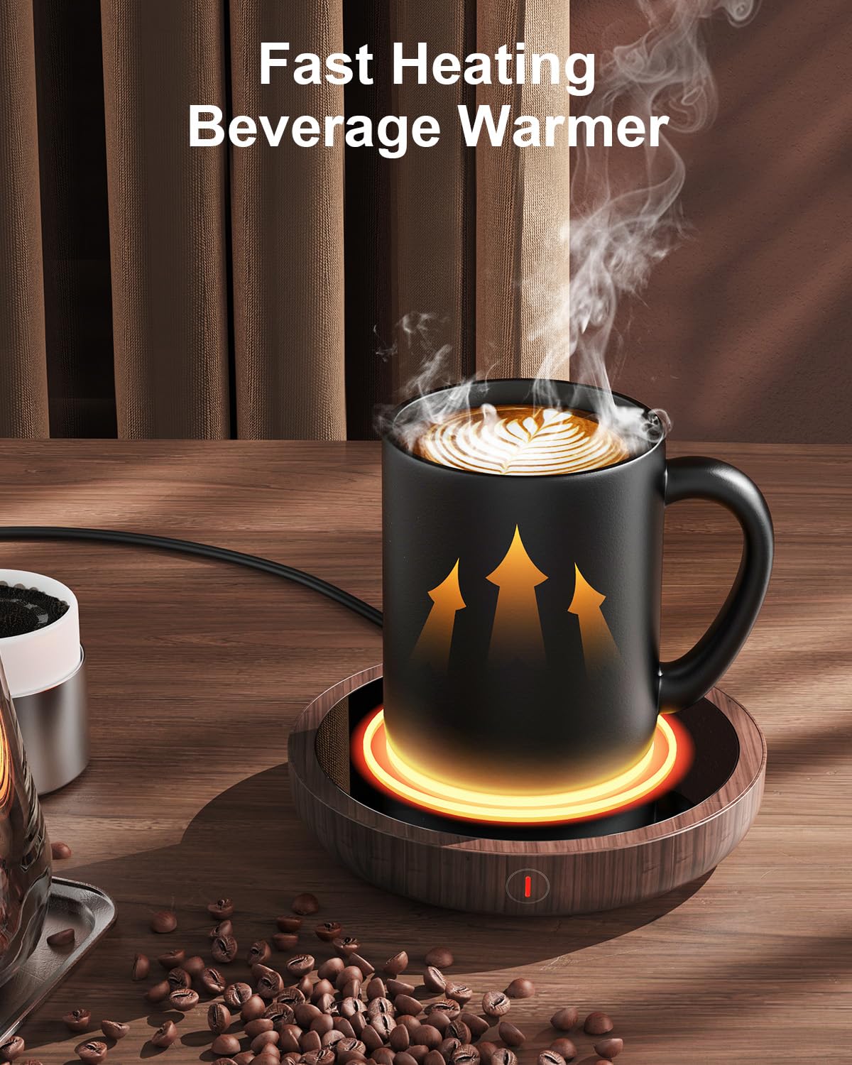 SWEETFULL Coffee Mug Warmer, 36W Electric Cup Warmer for Desk with 3-Temp Settings Advanced Temperature-Controlled Heating Coffee Gifts Accessories for Women Men Milk, Tea, Candle - Wood