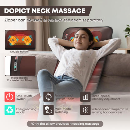 Full-Body-Massage-Mat, 10 Vibrating Motors, 9 Massage Modes and 4 Heating Settings, Movable Neck Massager Heat Back Massager, Massage Chair Full Body