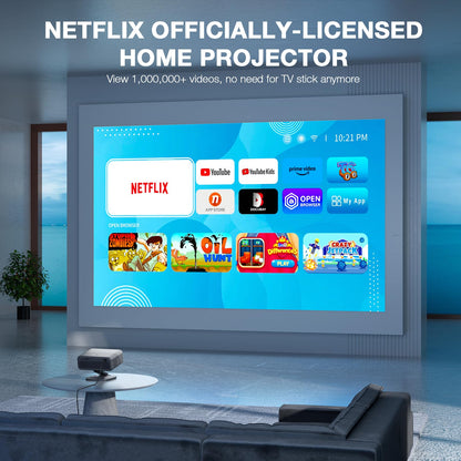 [Netflix Officially&AI Auto Focus]AuKing Smart Projector with Wifi and Bluetooth,Auto Focus&Keystone Projector4K,3D DoIby Audio, 1200ANSI Outdoor Projector with Omnidirectional Rotating Stand(Grey)