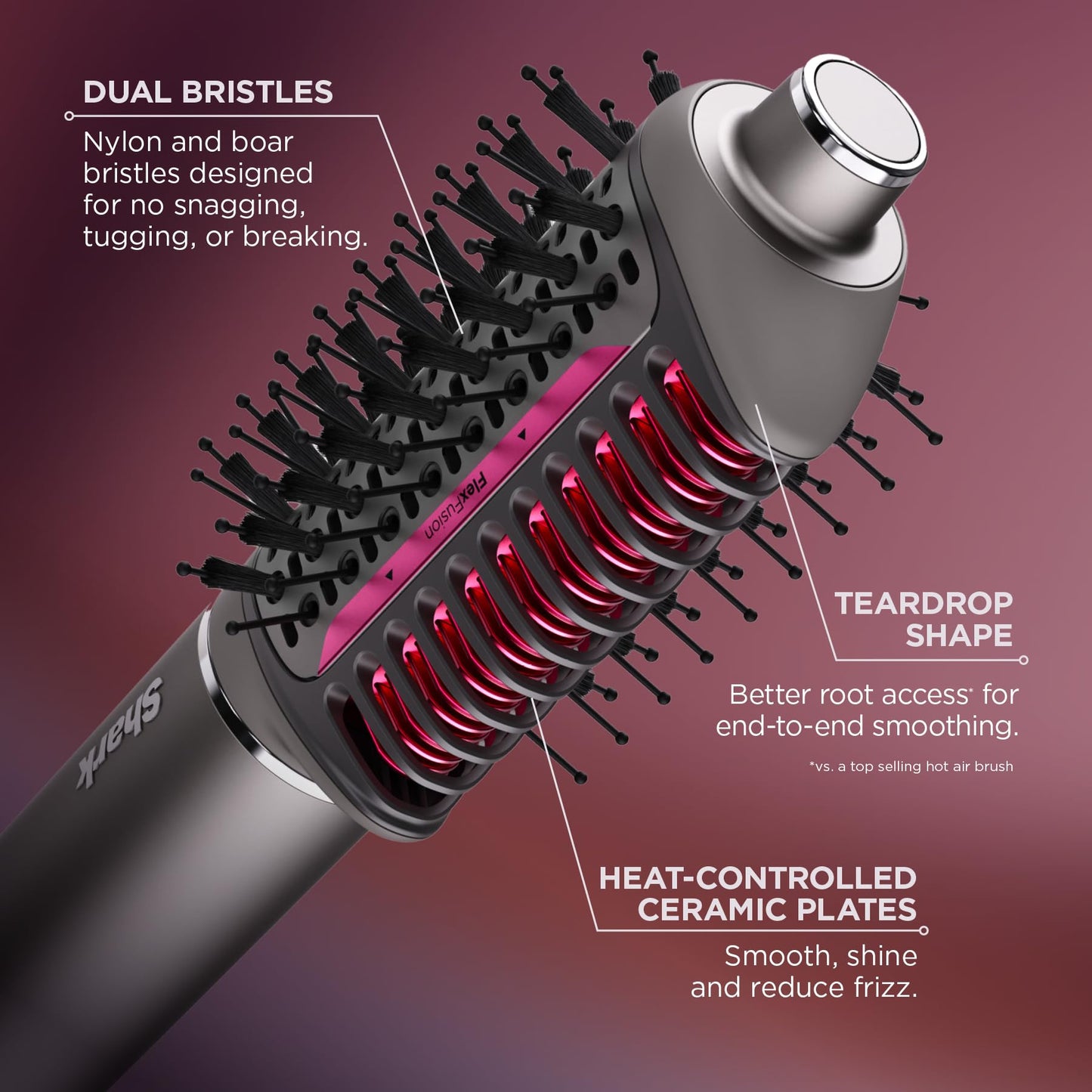 Shark FlexFusion Hair Straightener & Powerful Hair Dryer with Fusion Hair Brush, Ceramic Air Styler with Auto-Wrap Hair Curlers, Concentrator, & FrizzFighter, Ceramic Plates, Metallic Mist, HD651S