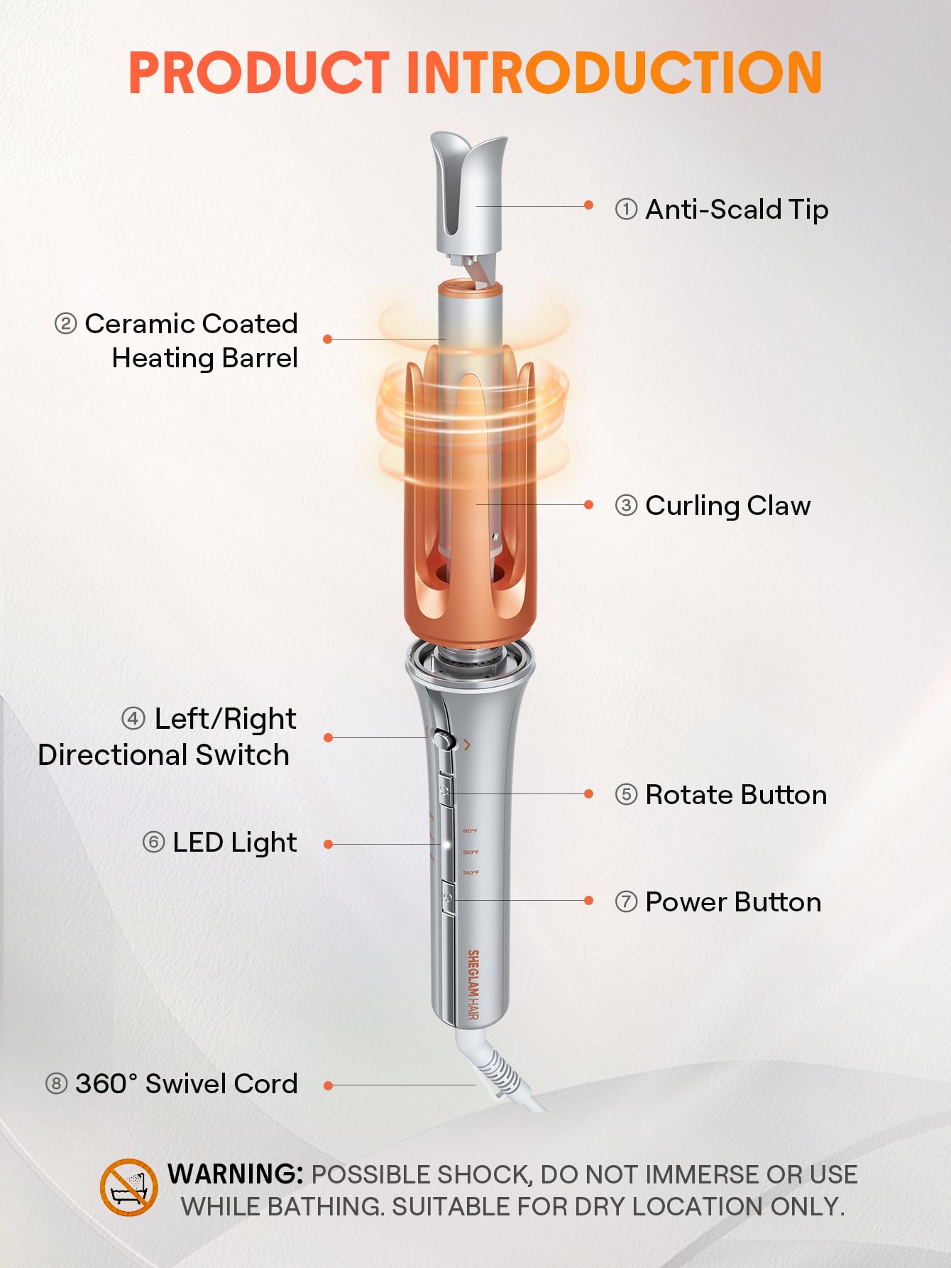 SHEGLAM Automatic Curling Iron 1 1/4 inch with 3 Temperatures Fast Heating, 2-Way Rotation, Anti-Scald, Anti-Tangle Rotating, Automatic Shut-Off for Hair Styling