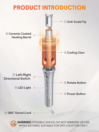 SHEGLAM Automatic Curling Iron 1 1/4 inch with 3 Temperatures Fast Heating, 2-Way Rotation, Anti-Scald, Anti-Tangle Rotating, Automatic Shut-Off for Hair Styling
