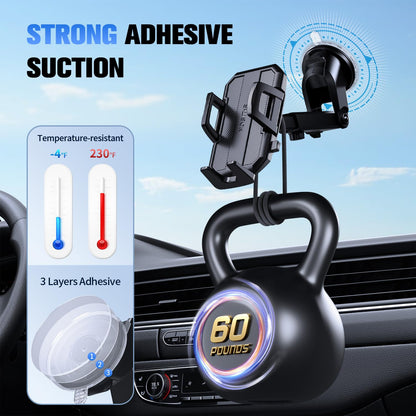SUUSON 3 in 1 Car Phone Holder, Dashboard & Windshield & Vent Universal Car Mount Phone Holder for Your Car, Cell Phone Holder Truck for iPhone 17 16 15 Pro Max 25 Samsung, Matte Black