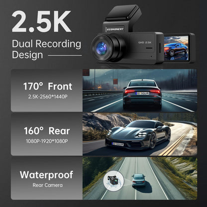 Dash Cam Front and Rear: 2.5K+1080P Dual Dash Camera for Cars, Ecomoment S70 Car Camer with 3.16" IPS Screen, 170° Wide Angle, Night Vision, G-Sensor, 24H Parking Monitor, 32GB SD Card Included