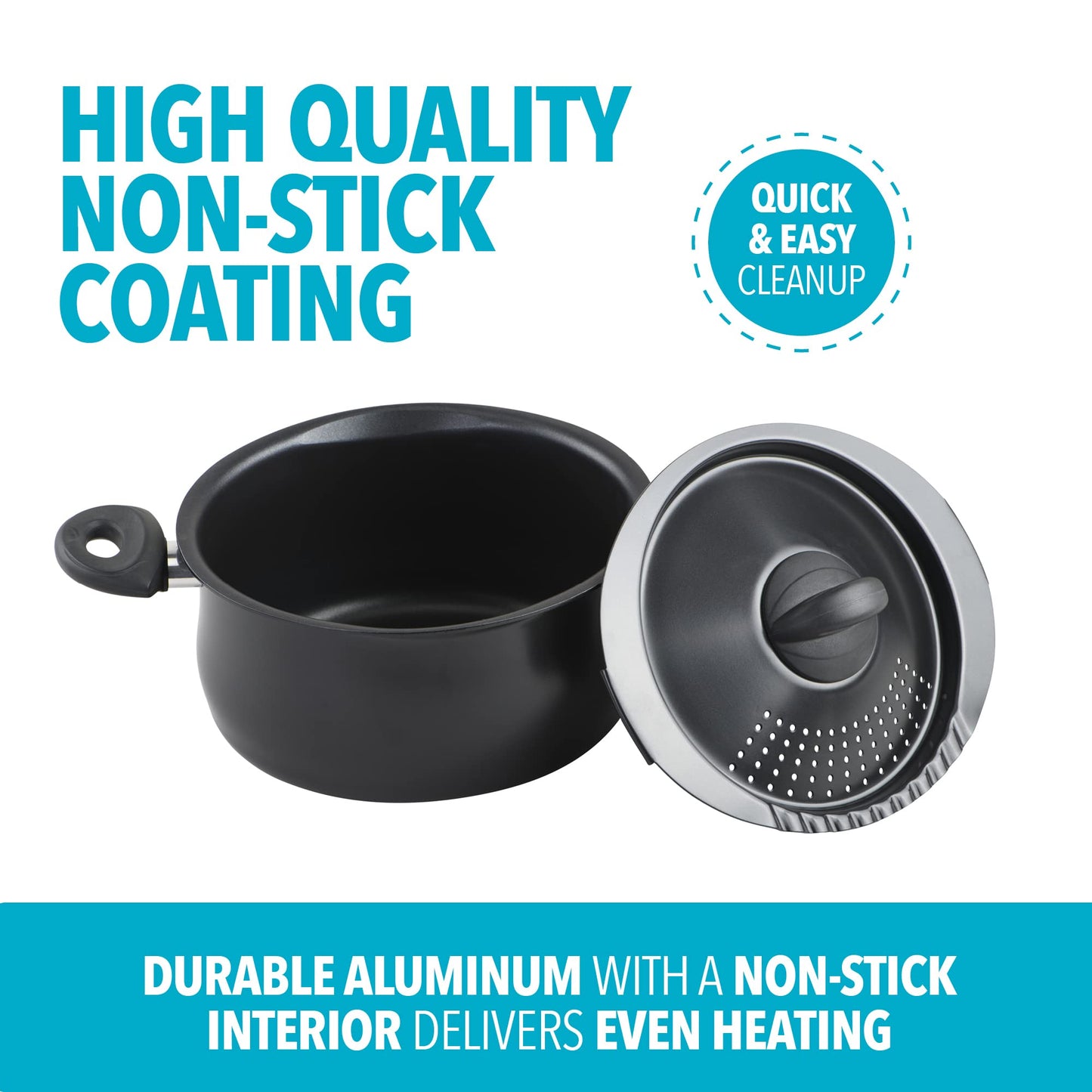 Bialetti 5.5 Quart Pasta Pot with Strainer Lid, Charcoal – Elongated Oval Pot for Longer Spaghetti, Lasagna, Penne & Farfalle Noodles, Heat Resistant Handles & Nonstick Interior, Large Pot for Cooking