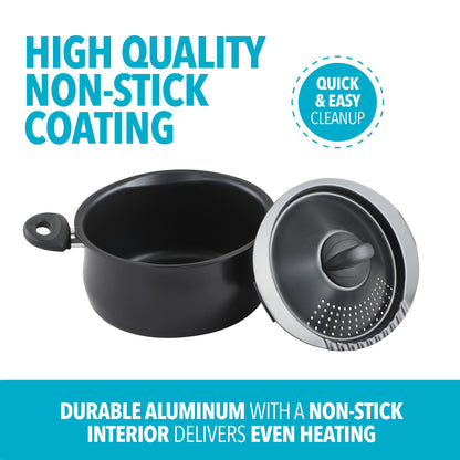 Bialetti 5.5 Quart Pasta Pot with Strainer Lid, Charcoal – Elongated Oval Pot for Longer Spaghetti, Lasagna, Penne & Farfalle Noodles, Heat Resistant Handles & Nonstick Interior, Large Pot for Cooking